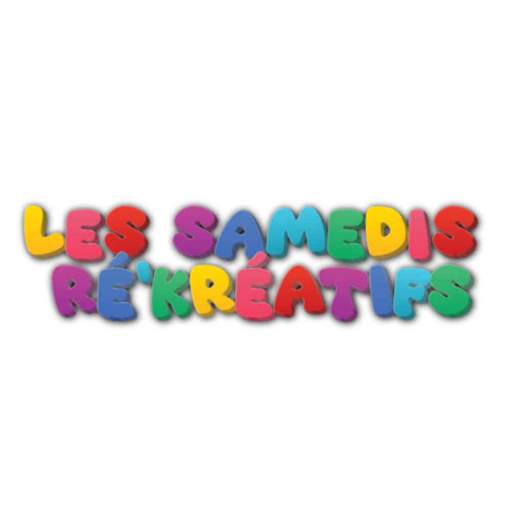 Logo textuel coloré "Les Samedis Ré'Kréatifs" en lettres bombées de style cartoon sur fond gris clair.